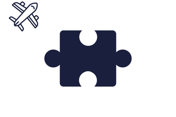 Dunkelblaues Puzzleteil mit Icon Flugzeug